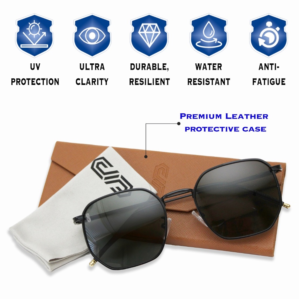 🇺🇸SIBERIAN 100% Real Glass Hexagonal BLACK Sunglasses Standard 52mm Men/Women - Picture 5 of 14
